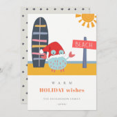 Cartes Pour Fêtes Annuelles Chaleureux Noël en Juillet Plage Sable Crabe (Devant / Derrière)