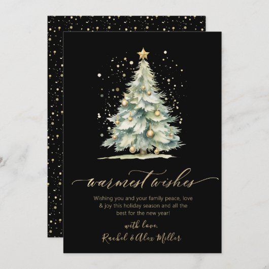 Cartes Pour Fêtes Annuelles Chaleureux Souhaits Chic Gold Script Tree Non Phot (Devant / Derrière)