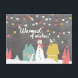 Cartes Pour Fêtes Annuelles Chaleureux Souhaits Vintage Style Snowman de Noël<br><div class="desc">Une carte postale de vacances de style vintage moderne avec un bonhomme de neige heureux debout dans la neige sous un éventail de lumières scintillantes de vacances colorées. Une carte sucrée pour envoyer à vos amis et à vos proches un voeu de charme pour les vacances de Noël les plus...</div>
