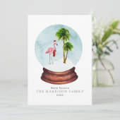 Cartes Pour Fêtes Annuelles Chaleureux voeux Flamant rose Globe neige Noël (Debout devant)