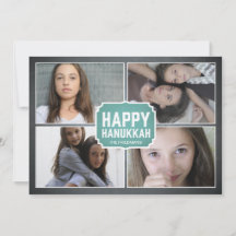 Chalkboard Blue Framed Hanukkah Photo Card