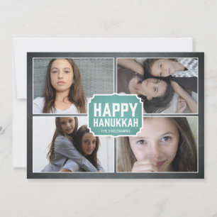 Cartes Pour Fêtes Annuelles Chalkboard Blue Framed Hanukkah Photo Card