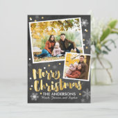 Cartes Pour Fêtes Annuelles Chalkboard Gold Snow (Debout devant)