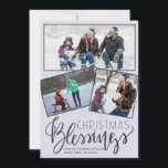 Cartes Pour Fêtes Annuelles Chalkboard neige bénédictions de Noël 3 photos<br><div class="desc">Fêtes de famille salutations saisonnières trois cartes photos encadrées sur un tableau noir gris comme arrière - plan avec chute de neige et script de typographie "Bénédictions de Noël".        Facile à personnaliser avec vos photos et signature!</div>