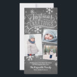 Cartes Pour Fêtes Annuelles Chalkboard Salutations 3-Photo Fête de Snowflake<br><div class="desc">Cette carte de vacances photo présente des oeuvres d'art en lettres et calligraphie sur un arrière - plan en damier branché avec des flocons de neige dessinés à la main.</div>