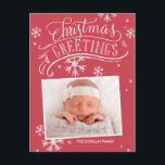 Cartes Pour Fêtes Annuelles Chalkboard Salutations Collection<br><div class="desc">Cette carte postale de vacances élégante et chic présente des oeuvres d'art en lettres et des flocons de neige sur un arrière - plan rouge festif. Ajoutez votre adresse de retour au verso et un message personnalisé.</div>