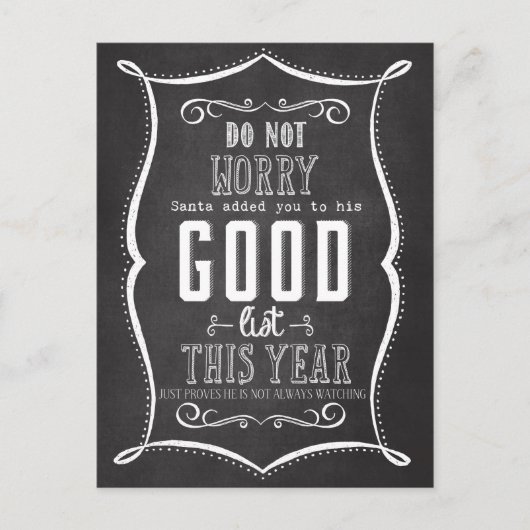 Cartes Pour Fêtes Annuelles Chalkboard Santa's Good List Christmas Funny (Devant)