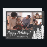 Cartes Pour Fêtes Annuelles Chalkboard Snowboard Pine Tree Holiday<br><div class="desc">Laissez-le neiger avec cette riche collection de vacances aux tons bijoux. Des photos personnalisables sont au centre du design, agrémentées de pins blancs dans les coins. La neige tombe dans l'arrière - plan pour ajouter de la texture. Un accueil personnalisable dans un script de ferme ajoute un aspect fantaisiste à...</div>
