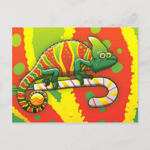 Cartes Pour Fêtes Annuelles Chameleon Walking on a Candy Cane