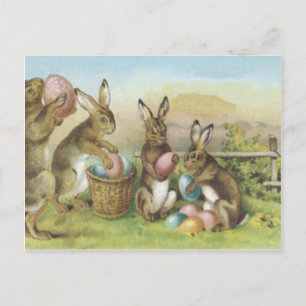 Cartes Pour Fêtes Annuelles Champ d'oeufs peints couleur lapin de Pâques
