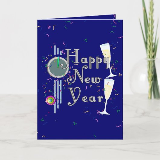Cartes Pour Fêtes Annuelles Champagne & Confetti Bonne Année (Devant)