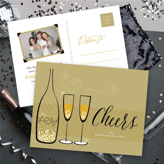 Cartes Pour Fêtes Annuelles Champagne Doré Acclamations Pop Fizz Tinter Élégan