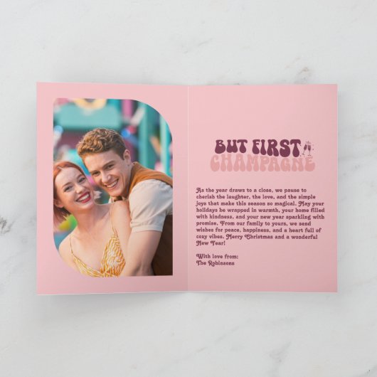 Cartes Pour Fêtes Annuelles Champagne Retro Rosé Glow Nouvel An Retro Photo (Intérieur)