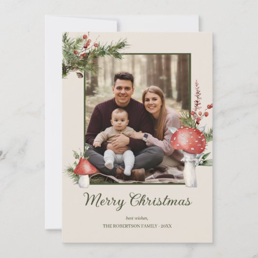 Cartes Pour Fêtes Annuelles Champignons de Noël rustiques en bois Photo (Devant)