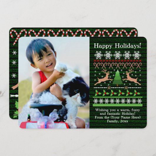 Cartes Pour Fêtes Annuelles Chandail de Noël mignon Thème Photo Salutation (Devant / Derrière)