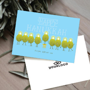 Cartes Pour Fêtes Annuelles Chandelier de Hanukkah Olives Logo de Baby Blue