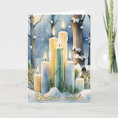 Cartes Pour Fêtes Annuelles Chandeliers Wiccan Imbolc Chandelles Forêt De Neig (Devant)