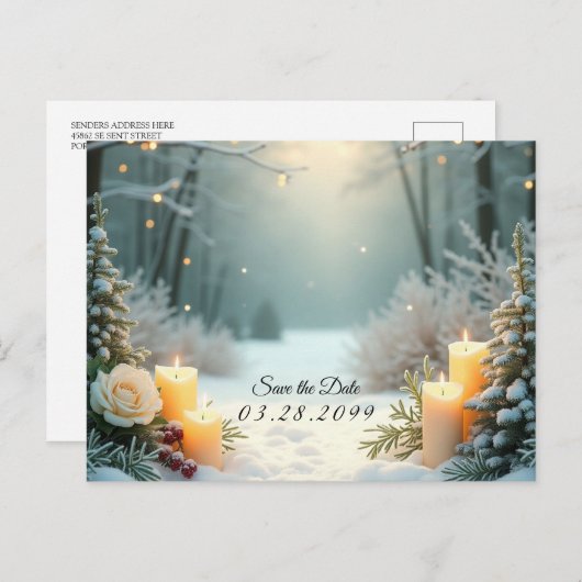 Cartes Pour Fêtes Annuelles Chandelles neigeuses Evergreens gelés (Devant / Derrière)
