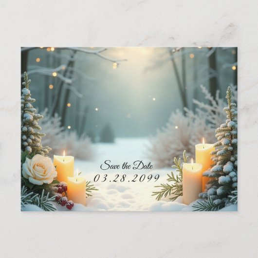 Cartes Pour Fêtes Annuelles Chandelles neigeuses Evergreens gelés (Devant)