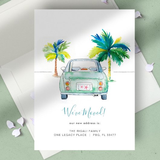 Cartes Pour Fêtes Annuelles Changement d'adresse Palm Tree & Car Moving