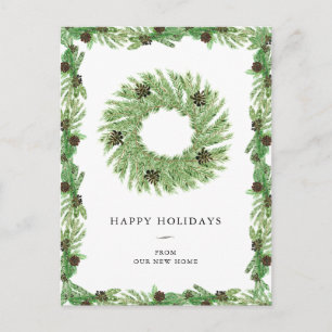 Cartes Pour Fêtes Annuelles Changement d'adresse Vacances de Noël Pine Wreat