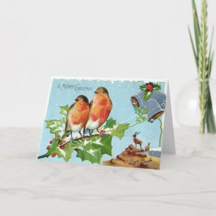 Cartes Pour Fêtes Annuelles Chanson d'oiseau de Noël houx neige renne cloche