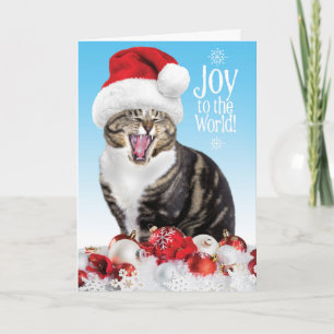 Cartes Pour Fêtes Annuelles Chant amusant Chat de Noël - Joie au monde