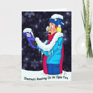 Cartes Pour Fêtes Annuelles Chant de caroleur de Noël froid sur un feu ouvert