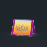 Cartes Pour Fêtes Annuelles Chanukkah menorah cards<br><div class="desc">Chanukkah Menorah is made up of tiny flowers. background is orange,  gold and yellow. The greeting is insise on a purple background.</div>
