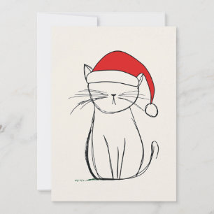 Cartes Pour Fêtes Annuelles "Chapeau de Noël de chat minimaliste croqué"