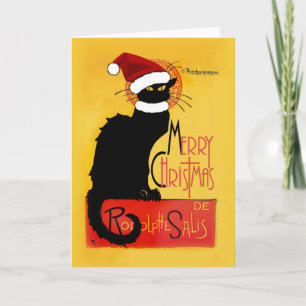 Cartes Pour Fêtes Annuelles Chapeau de Noël de Santa Le Chat Noir