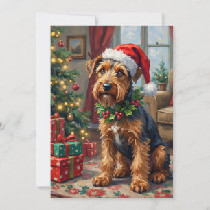Cartes Pour Fêtes Annuelles Chapeau de Père Noël Airedale Terrier Art de Noël 