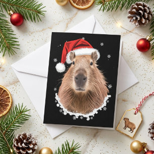 Cartes Pour Fêtes Annuelles Chapeau de Père Noël drôle Capybara Noël enneigé