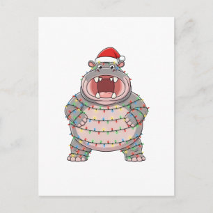 Cartes Pour Fêtes Annuelles Chapeau de Père Noël Hippopotame Lumières de Noël