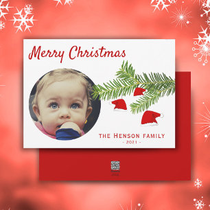 Cartes Pour Fêtes Annuelles Chapeau de Père Noël Photo Moderne Épineux Joyeux