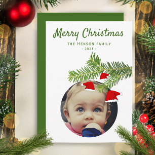 Cartes Pour Fêtes Annuelles Chapeau de Père Noël Photo Moderne Épineux Joyeux