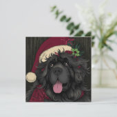 Cartes Pour Fêtes Annuelles Chapeau de Père Noël pour chiot Terre-Neuve (Debout devant)