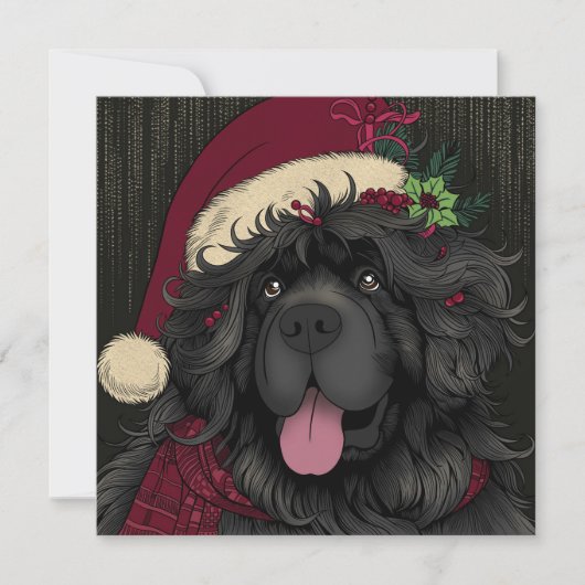Cartes Pour Fêtes Annuelles Chapeau de Père Noël pour chiot Terre-Neuve (Devant)