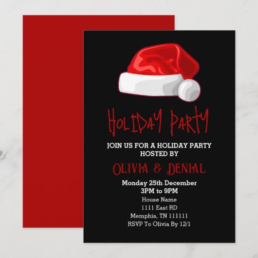 Cartes Pour Fêtes Annuelles Chapeau de Père Noël rouge Noël vacances noir (Devant / Derrière)