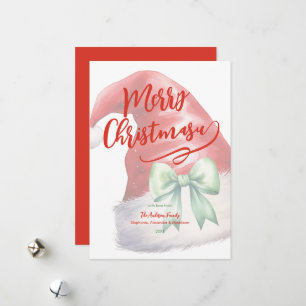 Cartes Pour Fêtes Annuelles Chapeau de Père Noël rouge ruban vert Personnalisé