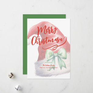 Cartes Pour Fêtes Annuelles Chapeau de Père Noël rouge ruban vert personnalisé
