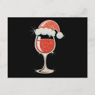 Cartes Pour Fêtes Annuelles Chapeau de Père Noël Verre à Vin Rouge Paillettes