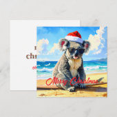 Cartes Pour Fêtes Annuelles Chapeau de Santa Koala Soleil et Surf  (Devant / Derrière)