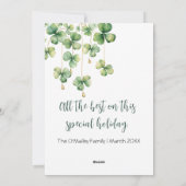 Cartes Pour Fêtes Annuelles Chapeau et trèfle de la Saint-Patrick (Dos)