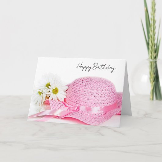 Cartes Pour Fêtes Annuelles Chapeau rose d'anniversaire et marguerites (Devant)