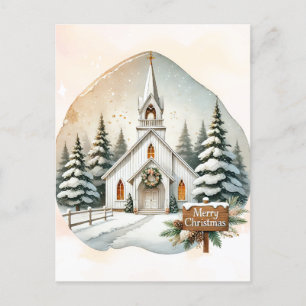 Cartes Pour Fêtes Annuelles Chapelle blanche de campagne Scène de Noël de nu