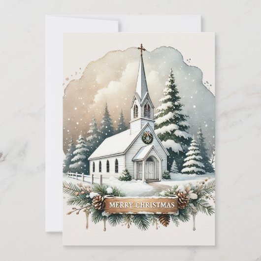 Cartes Pour Fêtes Annuelles Chapelle neigeuse la nuit | Scène de Noël éclatant (Devant)