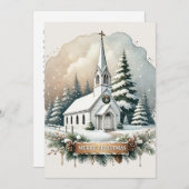 Cartes Pour Fêtes Annuelles Chapelle neigeuse la nuit | Scène de Noël éclatant (Devant / Derrière)