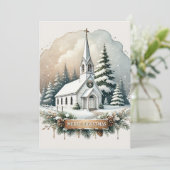 Cartes Pour Fêtes Annuelles Chapelle neigeuse la nuit | Scène de Noël éclatant (Debout devant)