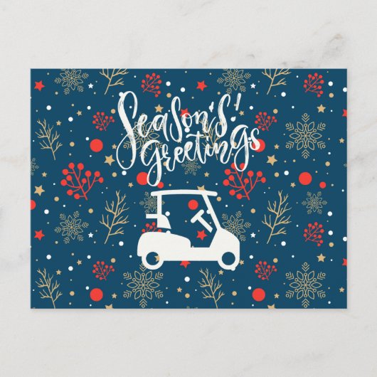 Cartes Pour Fêtes Annuelles Chariot de golf avec neige de salutation de saison (Devant)